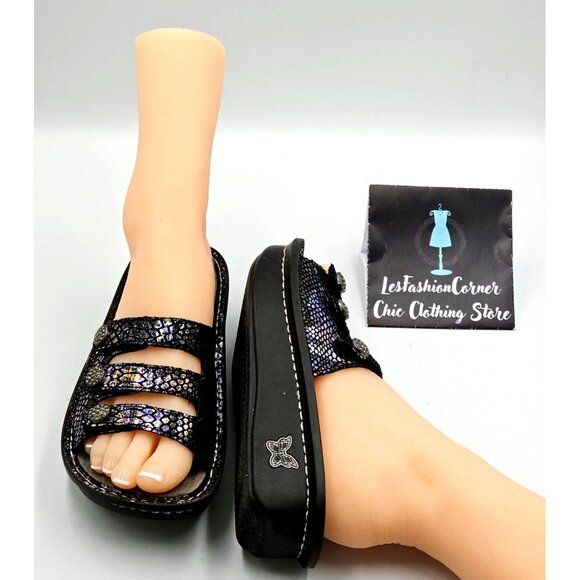 Alegria Women's Black Iridescent Leather Kacee Magnetic Sandals Sz 5.5 2320 - Picture 10 of 16